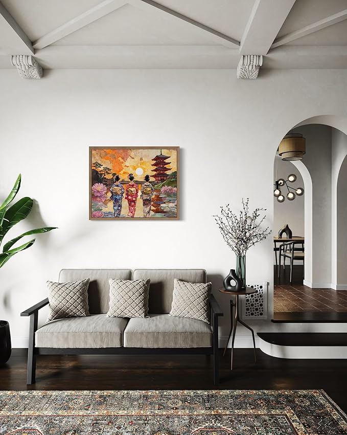 Japan Art Print Poster, Asia Oriental Countries Culture Wall Art Asian Paintings for Bedroom Bathroom Living Room Decor 97 (Japan, 24 x 36 inches, Wood Frame)