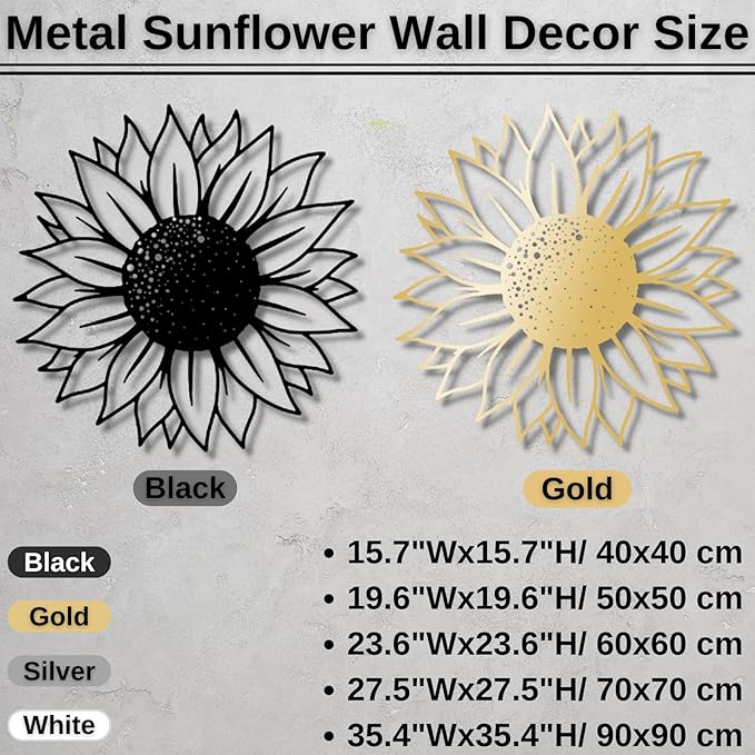 3D Sunflower Metal Wall Art, Home Decor - 27.5"Wx27.5"H (70x70 cm), White - Housewarming Gift