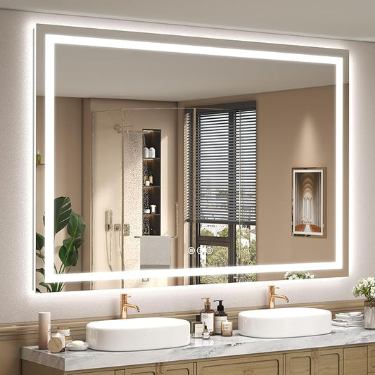 60x48 LED Lighted Mirror for Bathroom Wall Mounted, Dimmable Vanity Mirror with Lights, Anti-Fog, ETL Listed (Backlit and Front Lighted)