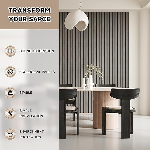 2 Pack Wood Slat Wall Wood Paneling,95 x 8 in Soundpoof Wooden Engineered Wooden Slat Wall Panels,Stylish Acoustic Wall Panels for Interior Walls Decor with Felt Backing,Black-Brown