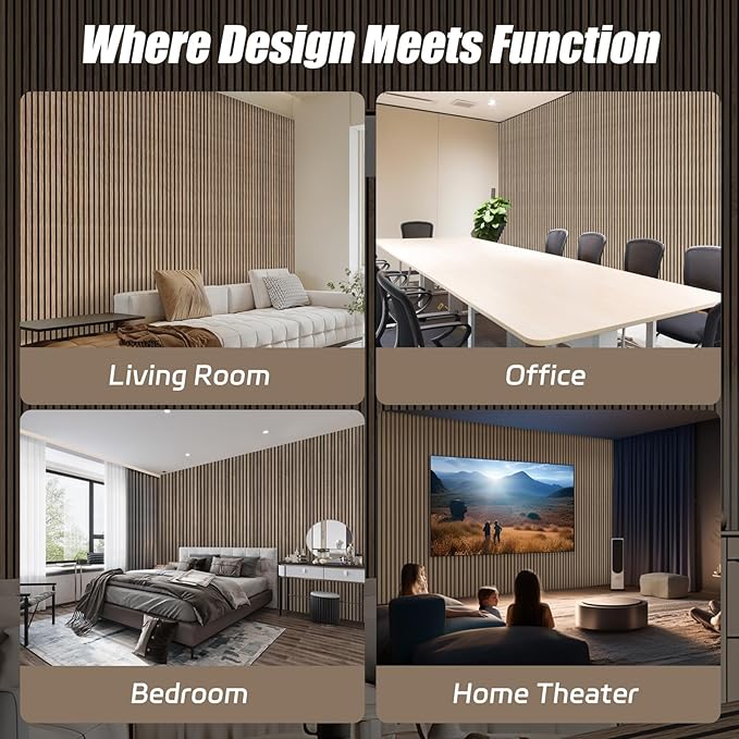 4 Pack 94.5" × 11" Wood Panels for Wall, Acoustic Soundproof Wall Slat Panels, 3D Wall Panels for Home Office Decoration, Natural Walnut