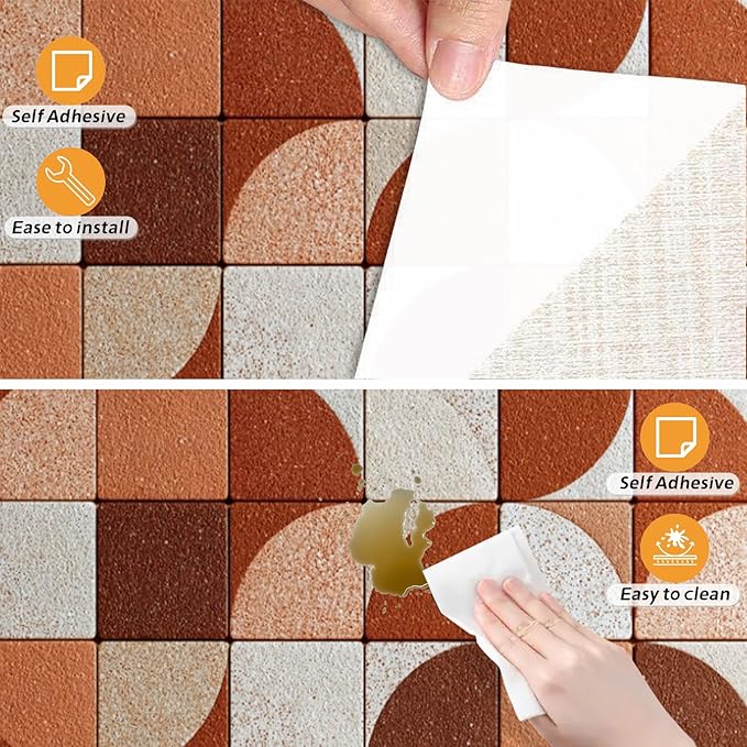 Nuxovilar Terracotta Checkered Tile Textured Peel and Stick Wallpaper, 15.75"x39.37", Self-Adhesive Contact Paper, Retro Plaid Style for Bedroom, Living Room and Table Decor