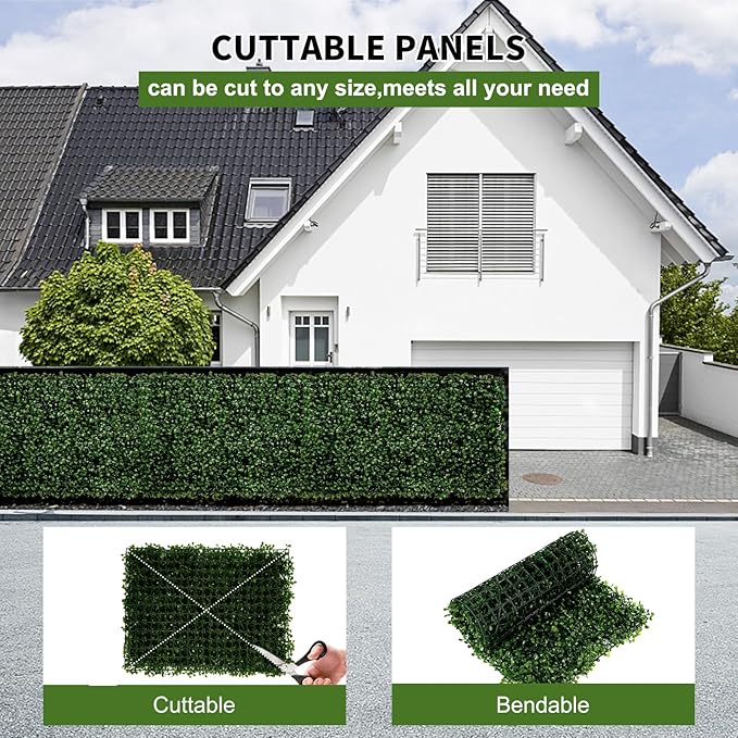 12 Pieces 20"x 20" Artificial Boxwood Panel, Grass Wall Panel, Boxwood Hedge Wall Panels UV Protected Suitable for Artificial Green Wall Decor, Fence Garden Wedding Backyard Decor