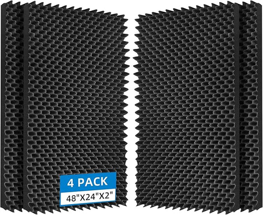 4 Pack Sound Proof Foam Panels |48"×24"×2" Quick-Recovery Soundproof Wall Panels | High Density Sound Dampening Panels for Home Studio (Black)