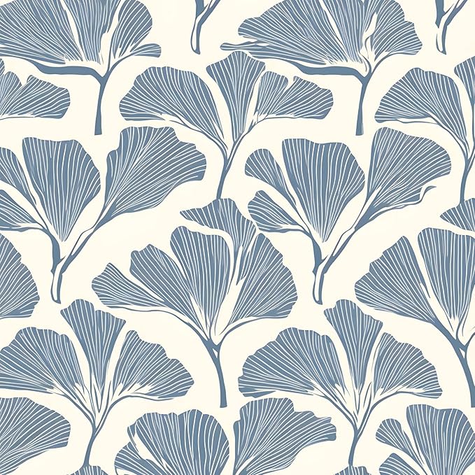 Blue Leaf Peel and Stick Wallpaper - Boho Vintage Floral Wall Decor - Removable, Self-Adhesive for Cabinet Drawers - 17.5''x118.1''
