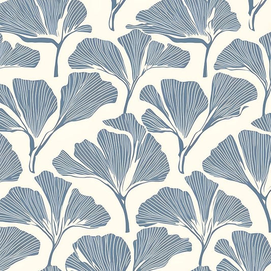 Blue Leaf Peel and Stick Wallpaper - Boho Vintage Floral Wall Decor - Removable, Self-Adhesive for Cabinet Drawers - 17.5''x118.1''