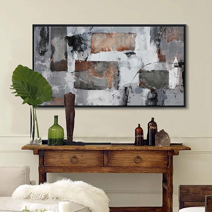 Large Wall Art - Abstract Modern Canvas Wall Art for Living Room, Framed Wall Decor for Bedroom, Decorative Artwork for Wall Decor in Gray and Black Tones 29×58IN