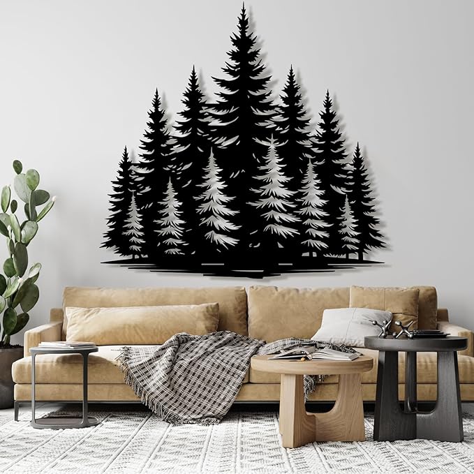 lunwall Metal Pine Tree Wall Art, Metal Forest Wall Art, Pine Branch Wall Decor, Christmas Tree Wall Decor, Forest Wall Hanging, Nature Lover Gift (Style 9, 31" W x 30" H / 80 x 77 cm)