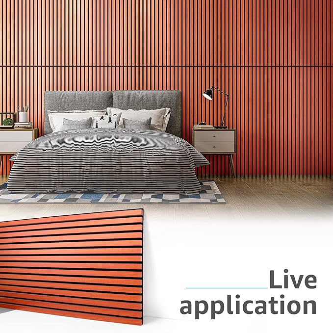 Art3d 4 Pack 47.2 x 23.6in. Wood Slat Acoustic Panels for Wall and Ceiling - 3D Fluted Sound Absorbing Panel with Wood Finish - Cherry