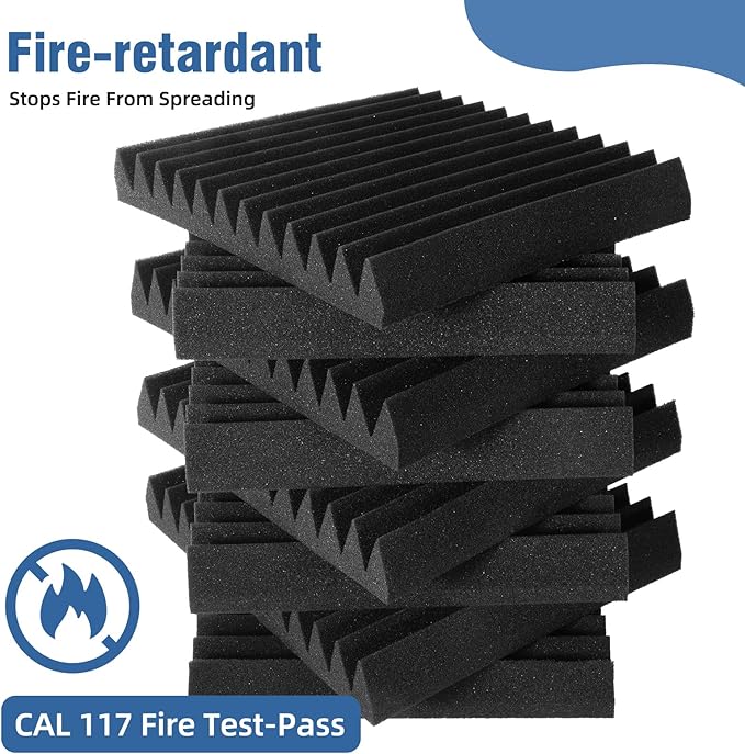 Acoustic Panels Foam for Walls, Sound Absorbing Panels, High Density Soundproof Panels Fire Resistant for Studio Recording 2"x12"x12" (Black, 50 Pack)