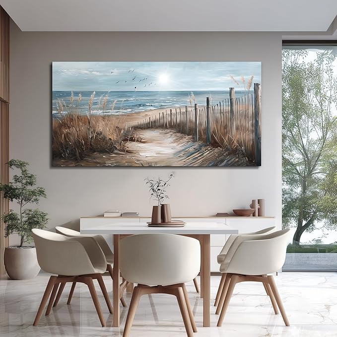 KELIYUAN Canvas Wall Art For Living Room Large Wall Decor For Bedroom Ocean Sand Dunes Grass Landscape Paintings Office Wall Prints Pictures Artwork Ready To Hang Hotel Room Home Decoration 24"x48"