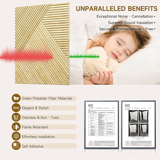 Acoustic Panels for Wall and Ceiling - 6 Pack 2'x2'x0.4",Self-Adhesive 3D UV Printing Decorative Wall Panels with Wood Look,Natural Oak