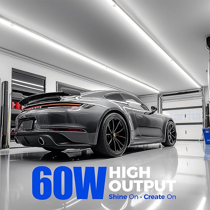 Barrina T8 LED Shop Light, 6FT 60W 8500LM 5000K, Clear Cover Linkable Garage Lights, V-Shape LED Light Fixture, Shop Lights for Garage, Warehouse, Workshop, Basement, ETL Listed, 6 Packs