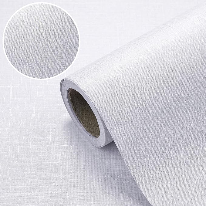 CAX Grasscloth Peel and Stick Wallpaper White Contact Paper 15.7"x118" White Grasscloth Wallpaper Self-Adhesive Removable Wall Paper Waterproof Faux Linen Wall Papers for Living Room Bed Room Cabinets