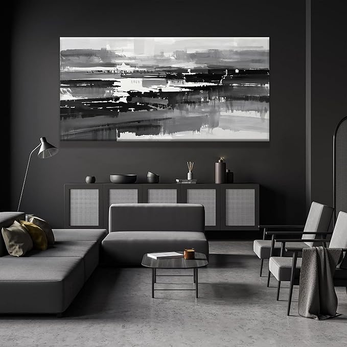 Black Grey And White Abstract Wall Art For Living Room Large Size Canvas Art Wall Decor Bedroom Office Decor Black Grey Abstract Wall Decor Painting Abstract Art Prints 29×58 In