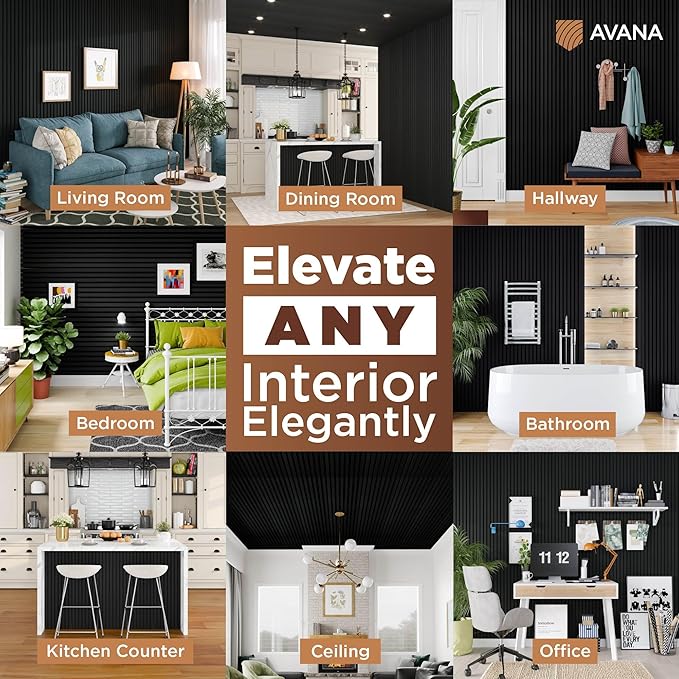 Avana Acoustic Wood Wall Panels – 47.2 X 12.6 Inch Black Oak Acoustic Panels 1 PC – Wall Panels For Interior Wall Decor For Homes, Offices, Studios – Modern Sturdy & Durable Wood Panels For Wall