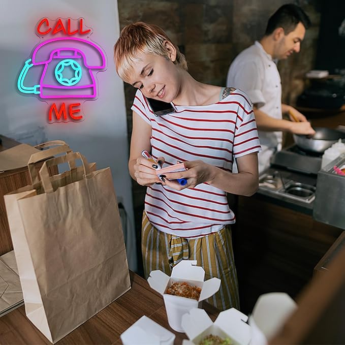 Call Me Neon Sign for Wall Decor Dimmable Retro Led Light Sign Bright Landline Light Up Sign Usb Powered Phone Neon Light for Home Bedroom Business Hotel Office Man Cave (15.35 * 12.6 in)