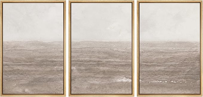 MUDECOR Framed Wall Art Print Set Neutral Textured Seascapes Subtle Tones Illustrations Modern Art Boho Decorative Colorful Chic for Living Room, Bedroom, Office - 24"x36"x3 Natural