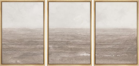 MUDECOR Framed Wall Art Print Set Neutral Textured Seascapes Subtle Tones Illustrations Modern Art Boho Decorative Colorful Chic for Living Room, Bedroom, Office - 24"x36"x3 Natural