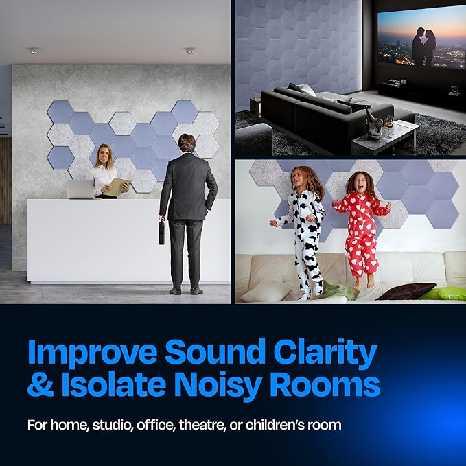 Acoustic Panels 12-Pack - 14"X12.1"X0.4" Soundproof Wall Panels - High Density Sound Dampening - Dusky Gray Hexagon