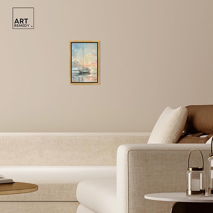 Art Remedy Boat On The Shore Framed Sailing 1 Piece Canvas Wall Art, 11.5" x 16.5", Gold Frame