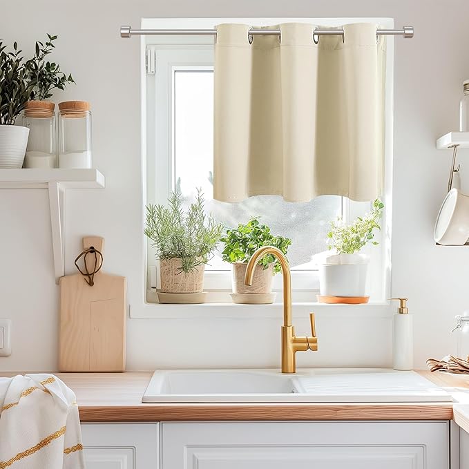 ChrisDowa Blackout Curtains 36 Inches Long for Living Room, Grommet Thermal Insulated Room Darkening Curtains for Bedroom (1 Panel Set, Beige, 52W x 36L)