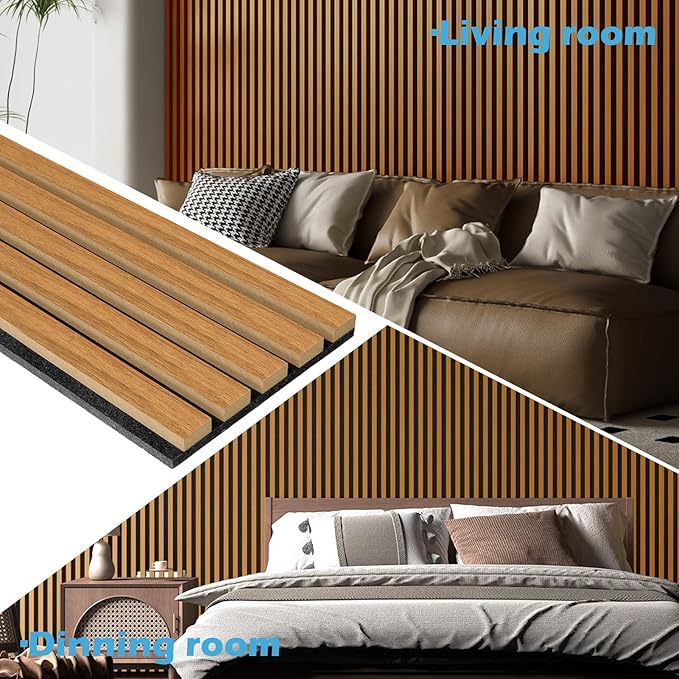 Art3d 2pcs-104 x 15.75in Slat Acoustic Panel for Wall and Ceiling, 3D Fluted Sound Absorbing Panel with Wood Finish, Teak