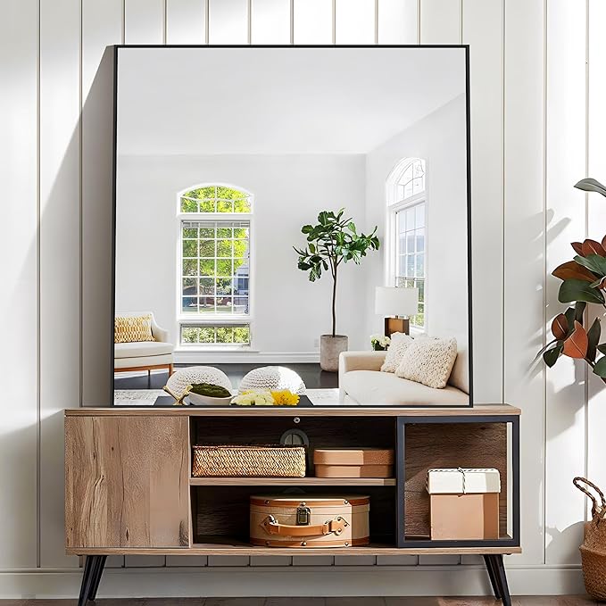 KOCUUY Black Square Mirror, 42"x42" Bathroom Mirrors for Over Sink, Large Black Wall Mounted Mirror, Metal Framed Mirror for Wall, Vanity Mirror for Bathroom Living Room Bedroom Dining Room