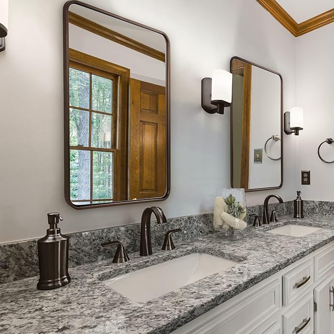 ANDY STAR Bronze Bathroom Mirror, 30x36 InchRounded Rectangle Oil Rubbed Bronze Mirror, Bronze Mirrors for Wall Metal Framed, Iron Tube, 1’’ Deep, Wall-Mounted Horizontally/Vertically