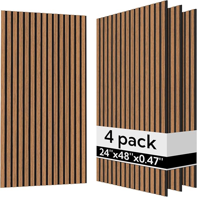Olanglab Acoustic Wood Wall Panels 4 Pack, Sound Dampening Wood Slat Wall Panels 23.6" x 47.2", Cherry