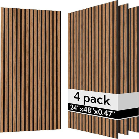 Olanglab Acoustic Wood Wall Panels 4 Pack, Sound Dampening Wood Slat Wall Panels 23.6" x 47.2", Cherry