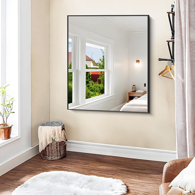KOCUUY Bathroom Mirror 36"x40", Black Bathroom Mirrors for Over Sink, Shatterpoof Large Vanity Mirror, Metal Framed Black Wall Mirror for Bedroom Living Room and Entryway (Horizontal/Vertical)