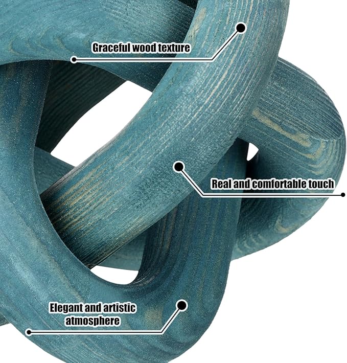 3 Link Wood Knot Decor - Hand Carved Coffee Table Decoration, Boho Chain Link Decor, Modern Shelf, Rustic Objects for Home Living Room Bedroom(Blue)