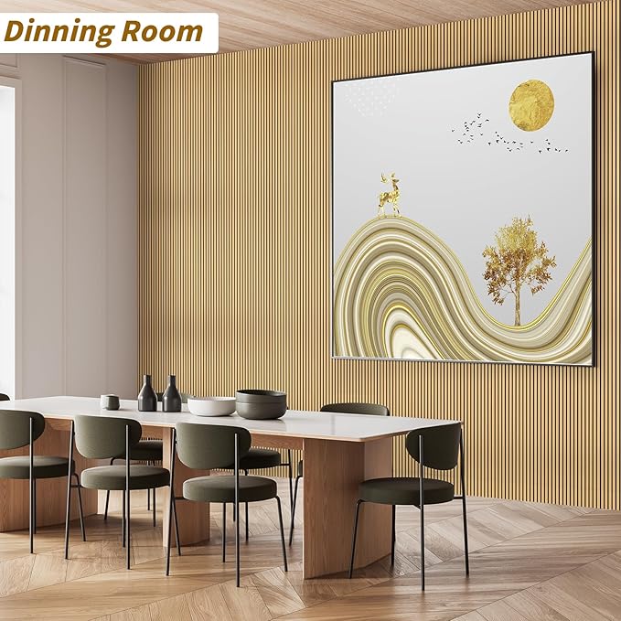4-Piece Acoustic Wood Wall Panels for Wall and Ceiling, 3D Fluted Soundproof Wood Slat Wall Panels for Interior Wall Decor, 94.5" x 7.9"-Light Walnut