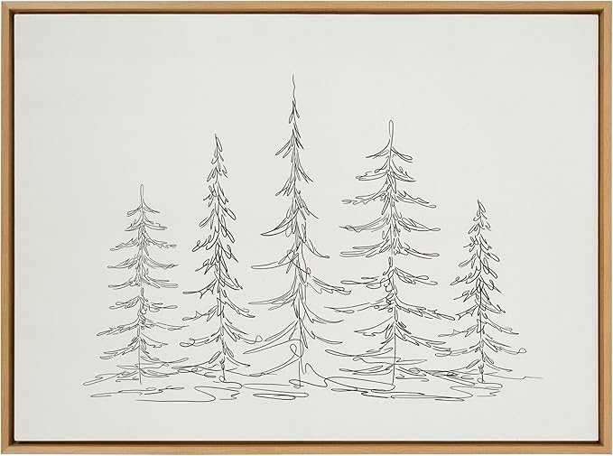 Kate and Laurel Sylvie Minimalist Evergreen Trees Sketch Framed Canvas Wall Art by The Creative Bunch Studio, 31.5x41.5 Natural, Modern Minimal Tree Line Wall Art