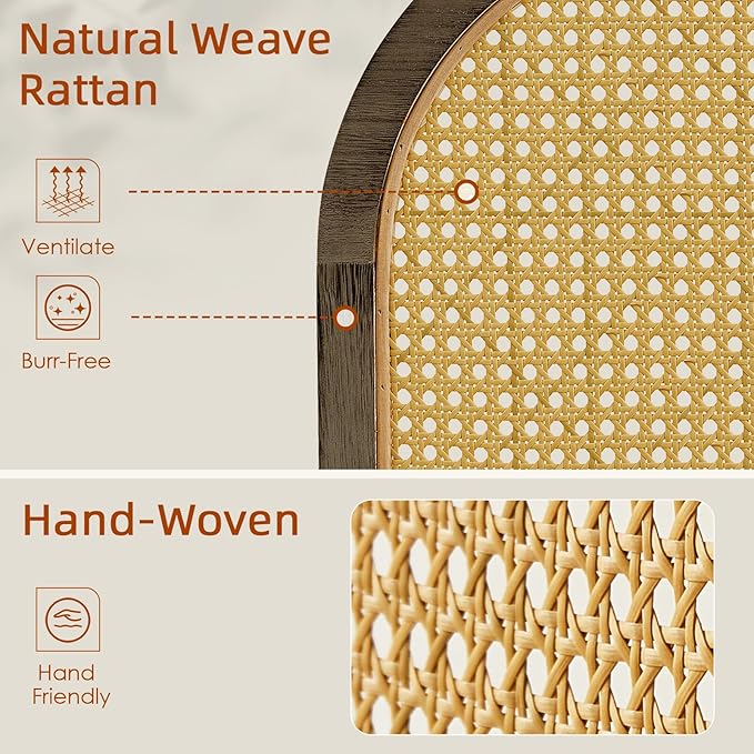 4 Panel Room Dividers and Folding Privacy Screens, Hand-Made Rattan Room Divider with Bi-Directional Hinge, Pre-Assembled Wood Room Divider Wall for Home Office Bedroom, Dark Brown