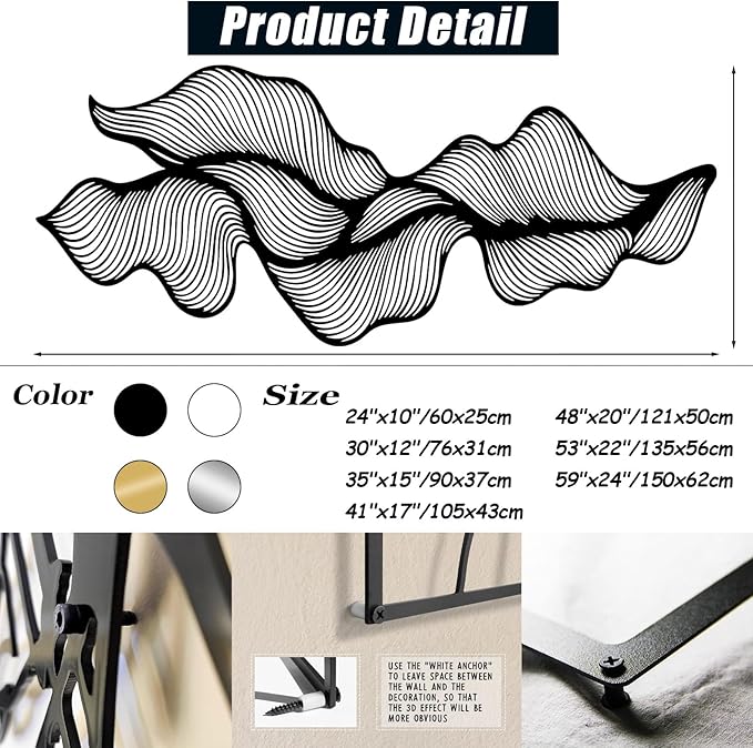 Abstract Line Metal Wall Art, Modern Luxury Line Metal Wall Decor, Irregular Geometric Wall Decor, Abstract Minimalist Line Wall Art, Contemporary Wall Hanging for Living Room (Black, 41"x17"/105x43cm)