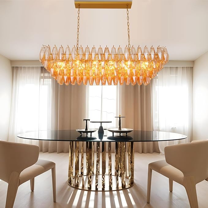 Large Chandelier, 54" Gold Rectangular Drum Chandeliers for Dining Room, 12-Light Modern Round Kitchen Island Hanging Light Fixture for Living Room, Kitchen Island, Foyer