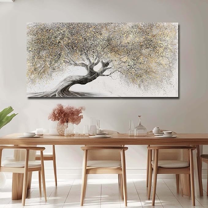 Artexist Gold Tree Landscape Wall Art, 24"x48", Art Deco Nature Wall Decor for Living Room, Bedroom, Kitchen, Office