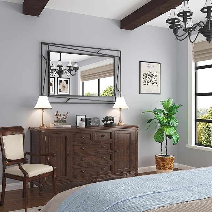 Black Mirror 48'' x 24'' Vanity Mirrors for Wall Decor Matte Black Bathroom Mirrors, Tempered Glass, Modern Farmhouse Wall Mounted Mirror for Decorative(Horizontal/Vertical)