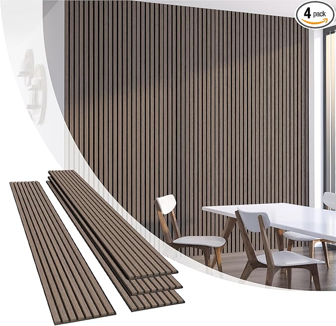 Olanglab Wood Slat Wall Panels, Wooden Acoustic Wall Panels, 94.5"x12.6" Each 3D Wall Panels for Interior Wall Decor, 4 Pack in Total 94.5"x50.4" (Dark Walnut)