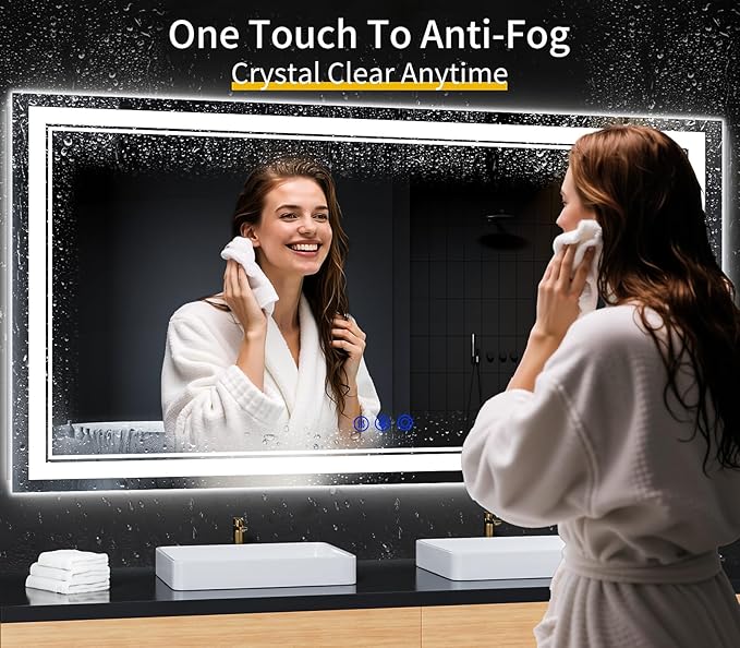 72"x36" LED Bathroom Mirror with Anti-Fog, Stepless Dimmable Lights, 3 Color Modes, Shatter-Proof Tempered Glass, Memory Function & Waterproof Design