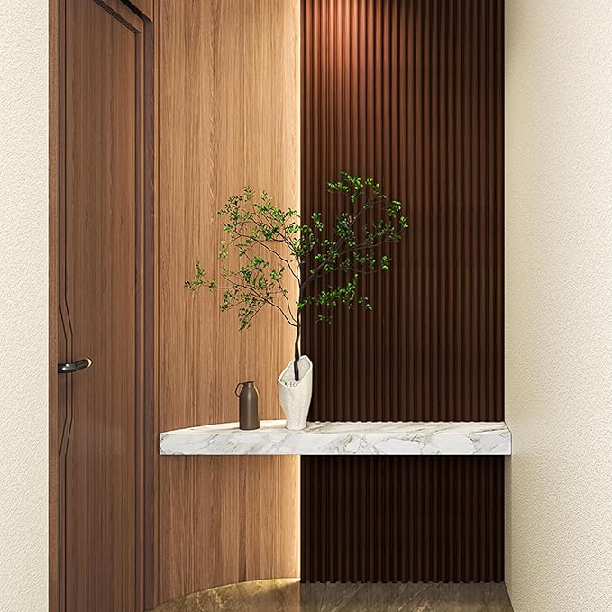 Art3d Fluted Wood Panel for Wall and Ceiling, Beaded Accent molding for Home Decoration, Pack of 4pcs + 1pc End-Trim, Size 108 x 5.7in.- Beaded Smoked Oak