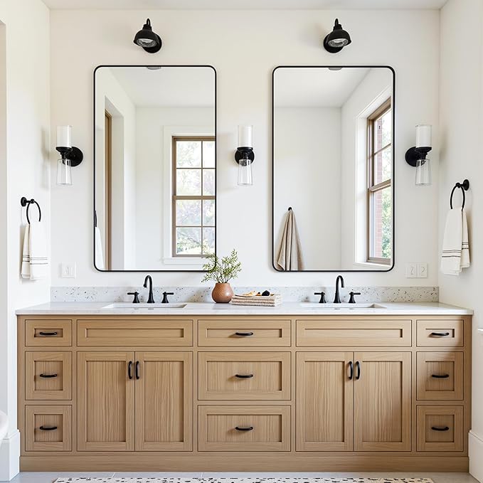 Antok Wall Mirror, 30"x48" Bathroom Vanity Mirror, Anti-Rust HD Tempered Glass, Wall Mounted Mirrors for Living Room, Entryway, Black Frame, Rect