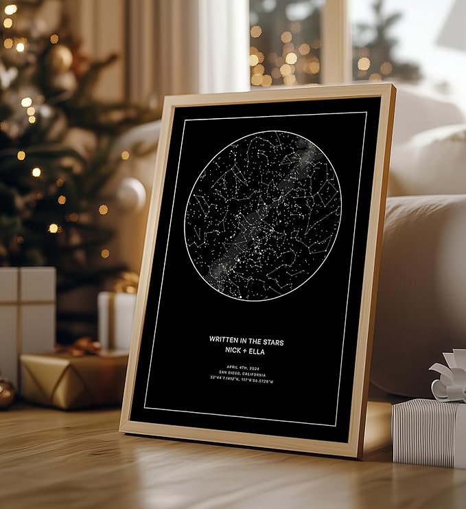 CELESTORY Custom Star Map Framed Night Sky Print Constellation Map Star Chart Gift Wall Art Poster Personalized Star Map for Specific Date Unique Gifts for Him Meaningful Gifts for Her - Pitch Black
