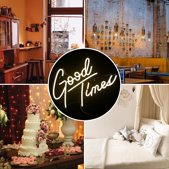 Looklight Good Times Neon Sign,Led Signs Neon Light for Wall,Neon Signs for Wall Decor,USB Powered Led Neon Signs for Wedding,Home Wall Decor Birthday Party,Bedroom Decor,Game Room Decor