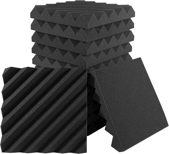 12 Pack Sound Proof Foam Panels for Walls, 12x12x2 Inches Slash Style Acoustic Panels for Home Studio Acoustic Treatment (Black)