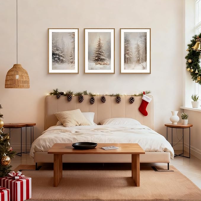 Aryroi Winter Snowy Forest Landscape Framed Canvas Wall Art Set,Modern Woodland Frosty Scenery Wall Decor,Nature Snow Covered Pine Tree Botanical Artwork for Living Room, Bedroom,Farmhouse- 16"x24"x3