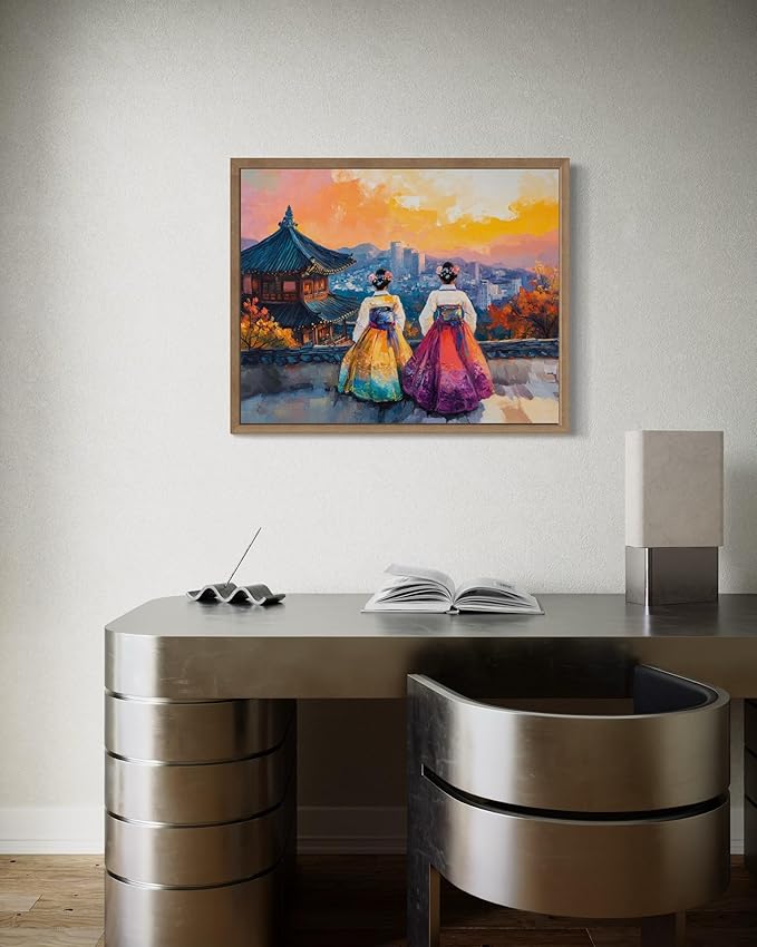 South Korea Art Print Poster, Asia Oriental Countries Culture Wall Art Asian Paintings for Bedroom Bathroom Living Room Decor 97 (South Korea, 8 x 10 inches, Wood Frame)