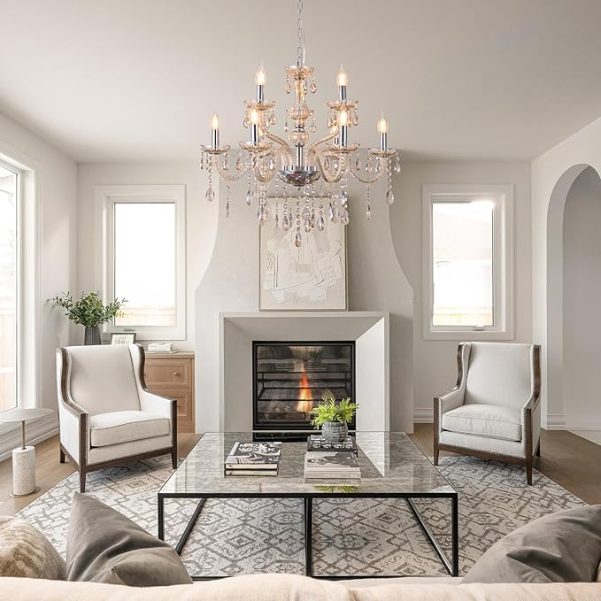 MALOSA Cognac 9 Lights Crystal Chandelier for Dining Room,Living Room,Bedroom
